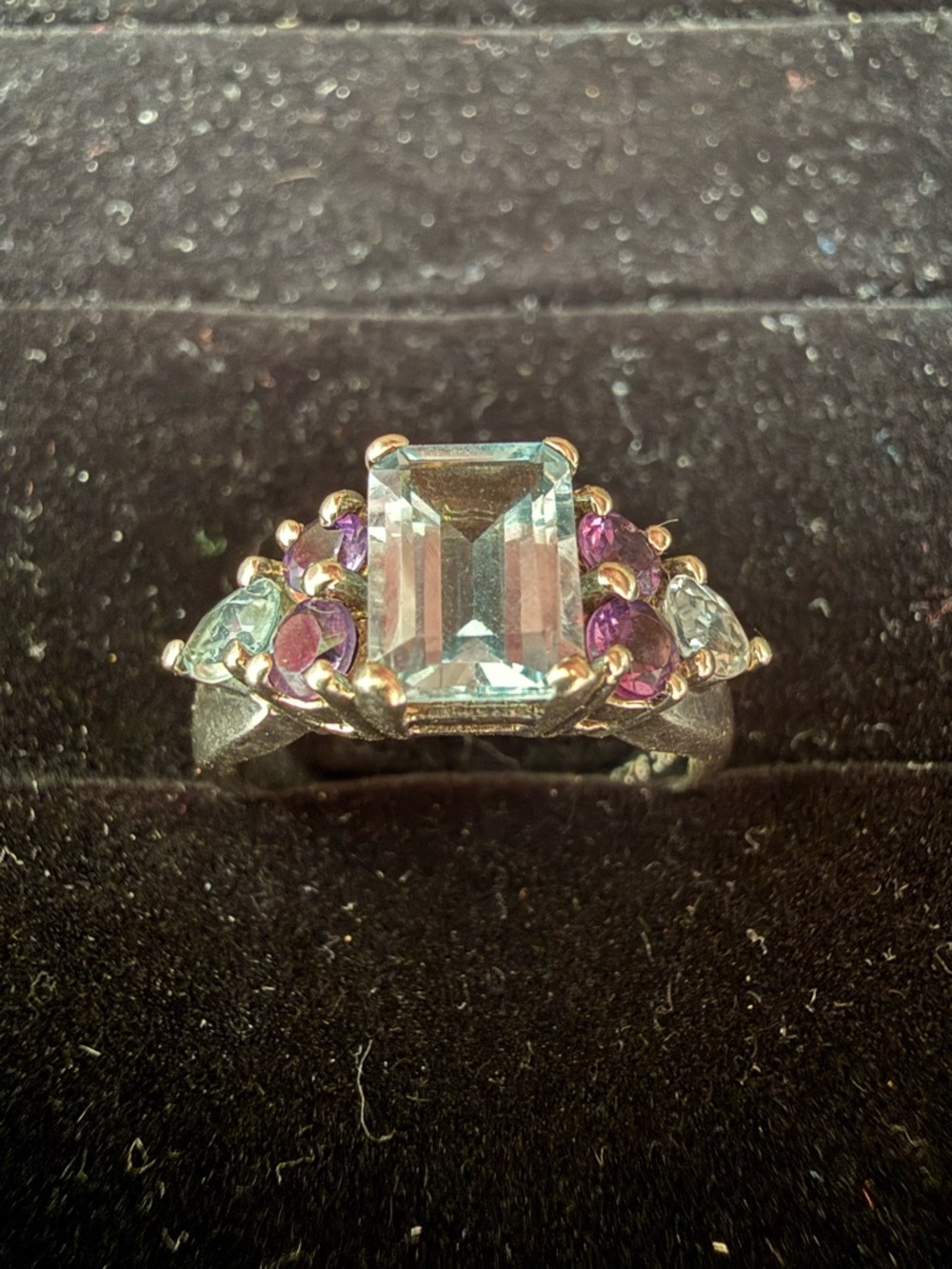 Sterling Silver Aquamarine and Amethyst Cocktail Ring - Blue and Purple
